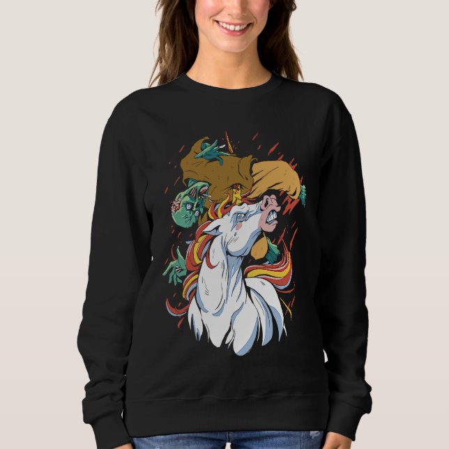 Camiseta Unicorn Attacking Zombie   Horror   Cool Gothic (Frente)