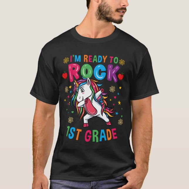 Camiseta Unicorn Backo School Im Readyo Rock 1st Grade boy (Frente)