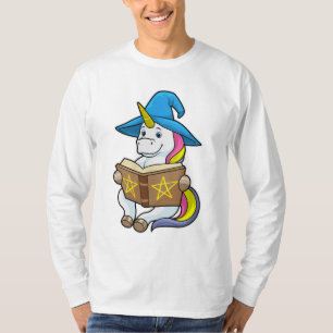 Camiseta Unicorn como assistente com livro e chapéu