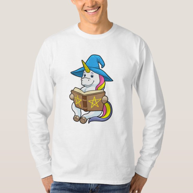 Camiseta Unicorn como assistente com livro e chapéu (Frente)