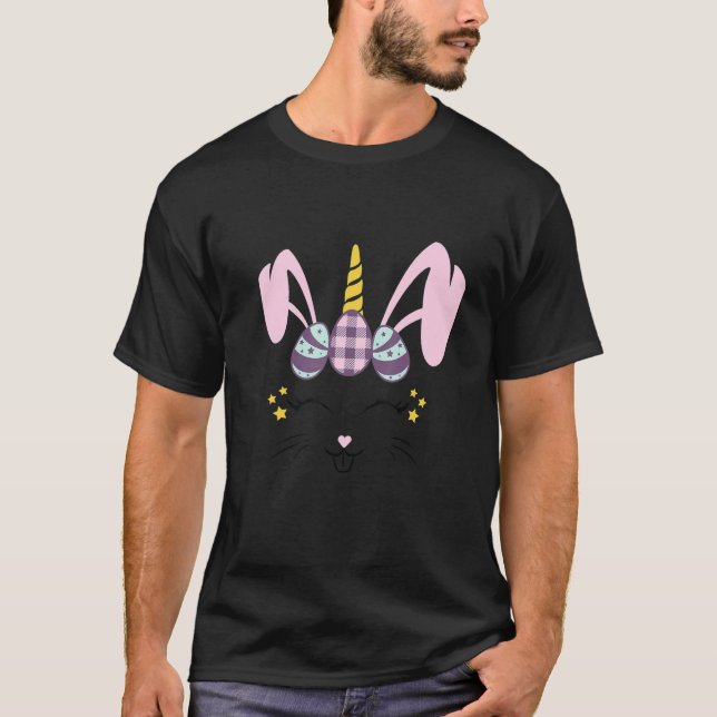 Camiseta Unicorn Cony Face Ovos Xadrez Mulheres Felzs pasco (Frente)