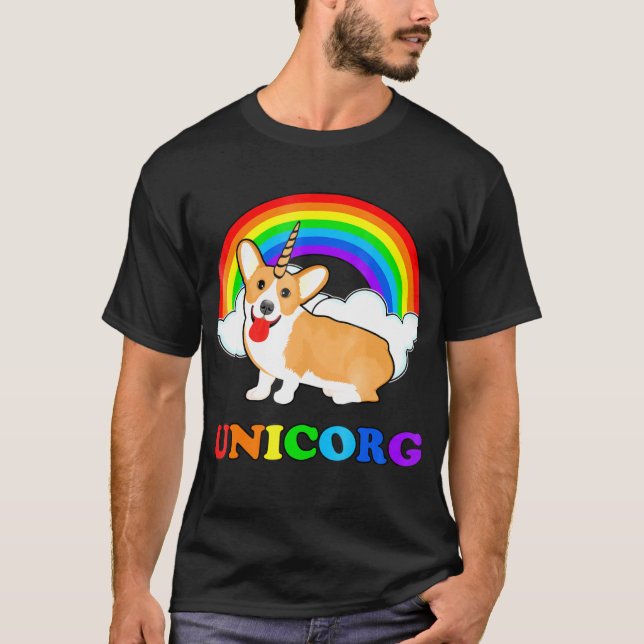 Camiseta Unicorn Corgi Rainbow Unicorg Cute Corgi (Frente)