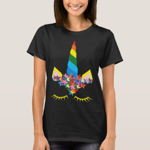 Camiseta Unicorn Costume Rainbow Face Girls Flutuando Unico