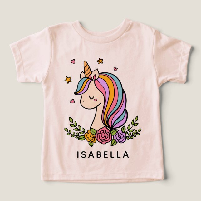 Camiseta Unicorn Cute Whimsical Girly Personalised Name (Design frontal)