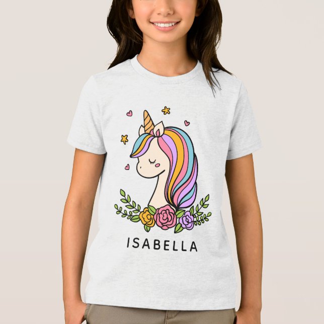 Camiseta Unicorn Cute Whimsical Girly Personalised Name (Frente)