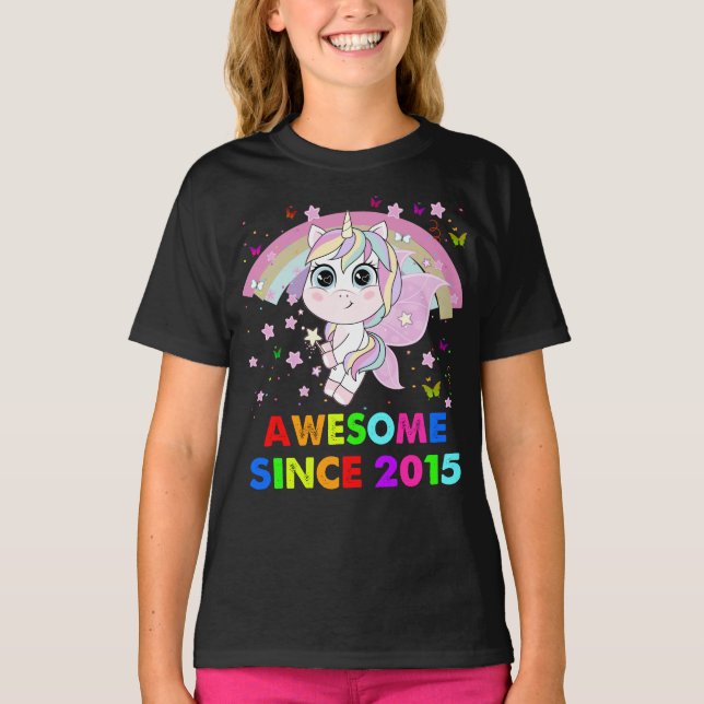Camiseta Unicorn Cutie 7 Birthday Unicorn Gif 7 anos (Frente)