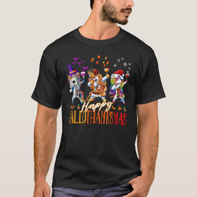 Camiseta Unicorn Dabbing Happy Hallothanksmas Cute family c (Frente)