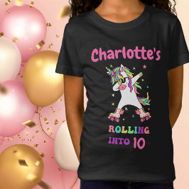 Camiseta Unicorn Dabbing Roller Skating Birthday com Nome