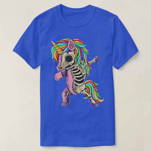 Camiseta Unicorn Dabbing Skeleton Dia de as Bruxas engraçad (Frente do Design)