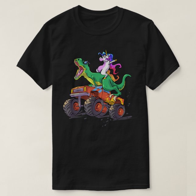 Camiseta Unicorn Dinossaur Truck Engraçado Mão Desenhada Gr (Frente do Design)