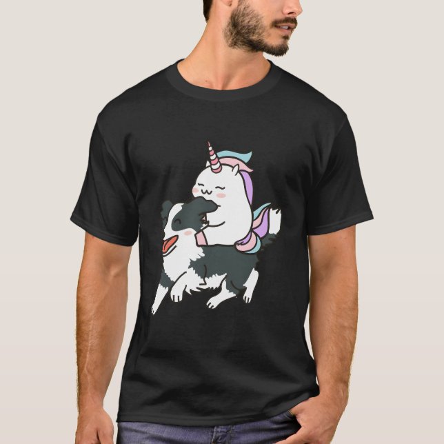 Camiseta Unicorn Executando Collie de Borda (Frente)