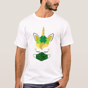 Camiseta Unicorn Face Shamrocks Facemask Dia de São Patrí