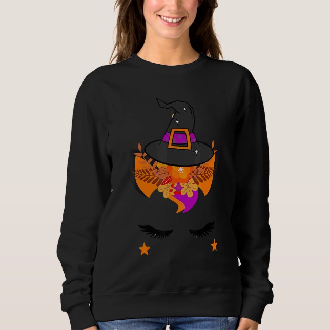 Camiseta Unicorn Face Witch Hat Happy Halloween Costumes Gi (Frente)