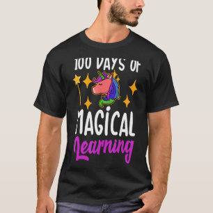Camiseta Unicorn Feliz 100 Dias de Aprendizagem Mágica Esco
