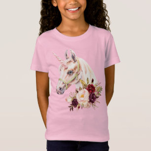 Camiseta Unicorn Floral Watercolor Girls Short Sleeve