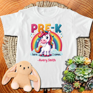 Camiseta Unicorn Girls Pre-K Aqui Eu Venho Nome Personaliza