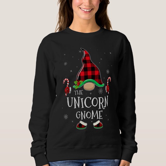 Camiseta Unicorn Gnome Buffalo Plaid Matching Family Christ (Frente)