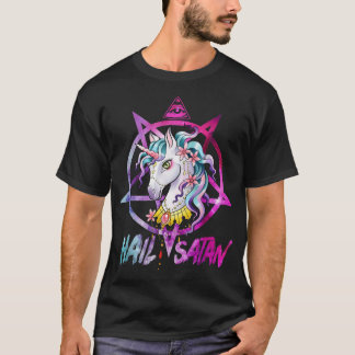 Camiseta Unicorn Hail Satan Death Metal Rainbow Rave Men 67