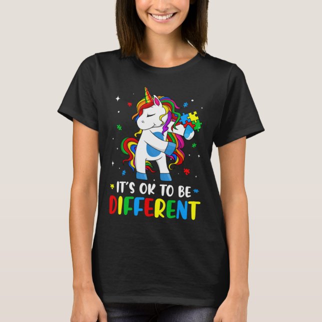 Camiseta Unicorn Its Ok To Be Different Autism Awareness Fo (Frente)