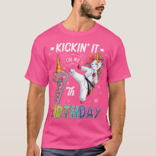 Camiseta Unicorn Karate 7º Aniversário 7 Sete Anos de Idade
