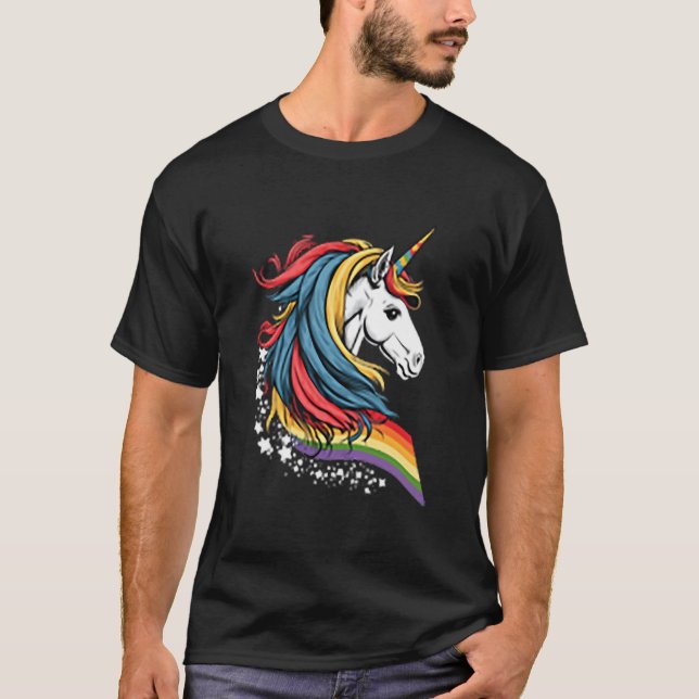 Camiseta Unicorn LGBTQ Pride Rainbow Horse (Frente)