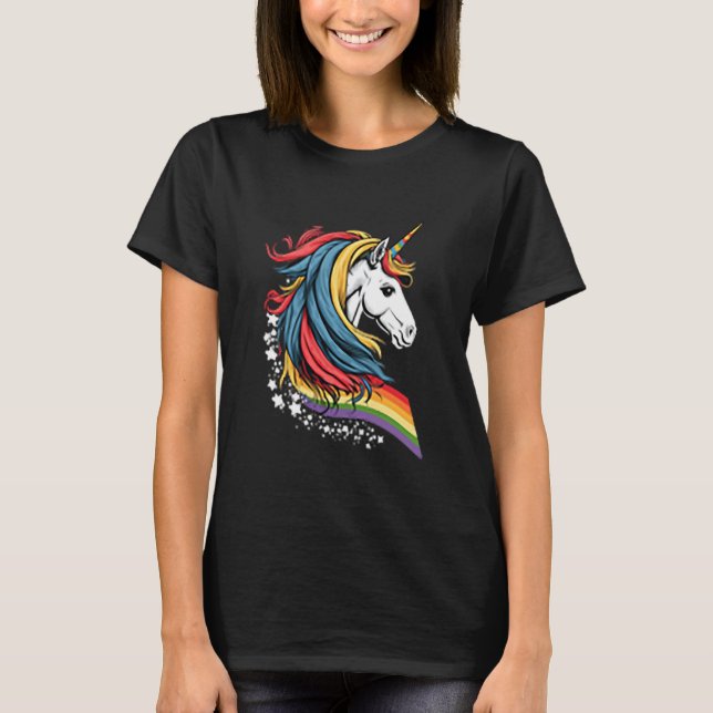 Camiseta Unicorn LGBTQ Pride Rainbow Horse (Frente)