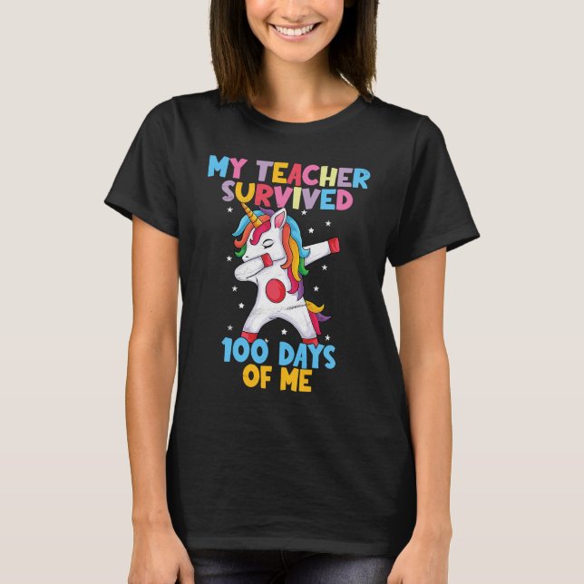 Camiseta Unicorn My Teacher Survived 100 days Of Me 2023 (Frente)