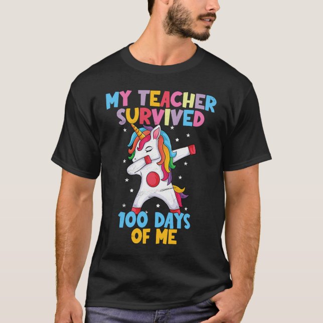 Camiseta Unicorn My Teacher Survived 100 days Of Me 2023 (Frente)