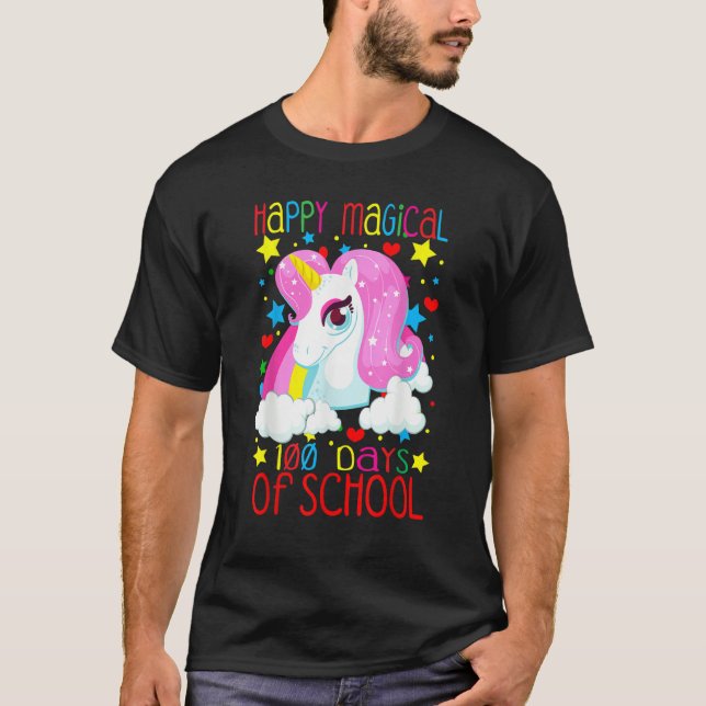 Camiseta Unicorn Rainbow 100th Days Happy Magical 100 Days  (Frente)