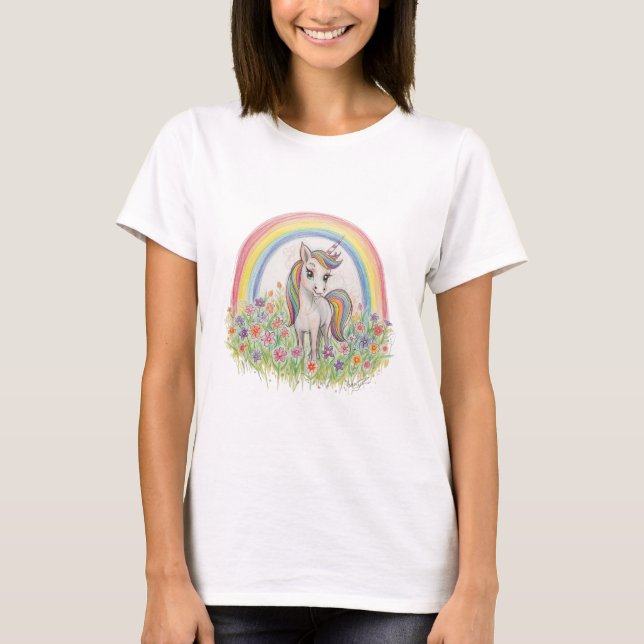 Camiseta Unicorn rainbow flower (Frente)