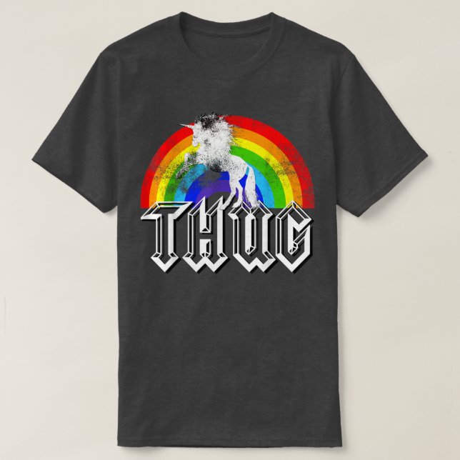 Camiseta Unicorn Rainbow Thug , Funny distressed Gift  (Frente do Design)
