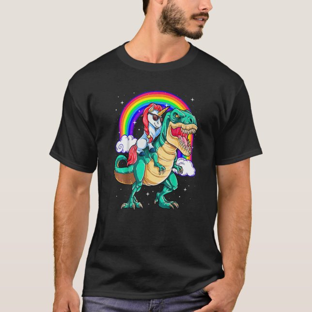 Camiseta Unicorn Riding rex Dinosaur Boys Girls Men R (Frente)