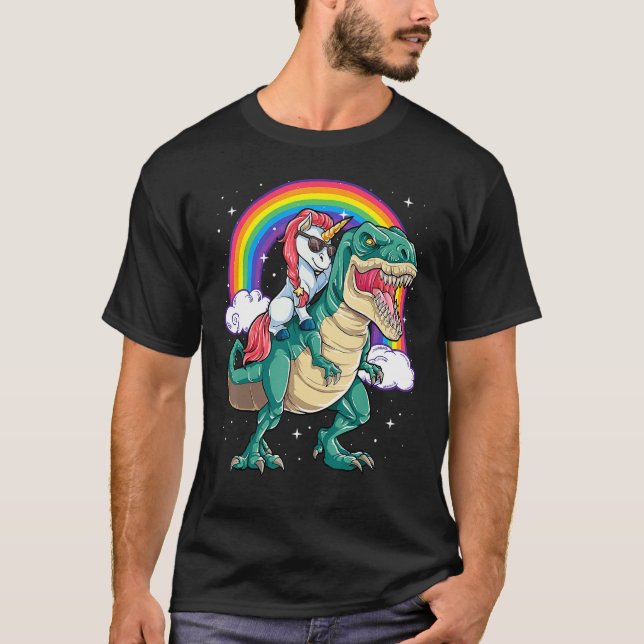 Camiseta Unicorn Riding Rex Dinosaur Boys Girls Men Women R (Frente)