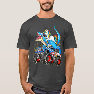 Camiseta Unicorn Riding T rex Monster Truck Boys Girls