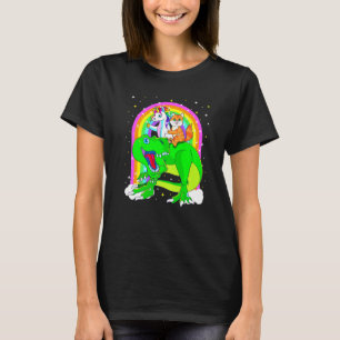 Camiseta Unicorn Riding Trex Dinossaur Cat Space Gala