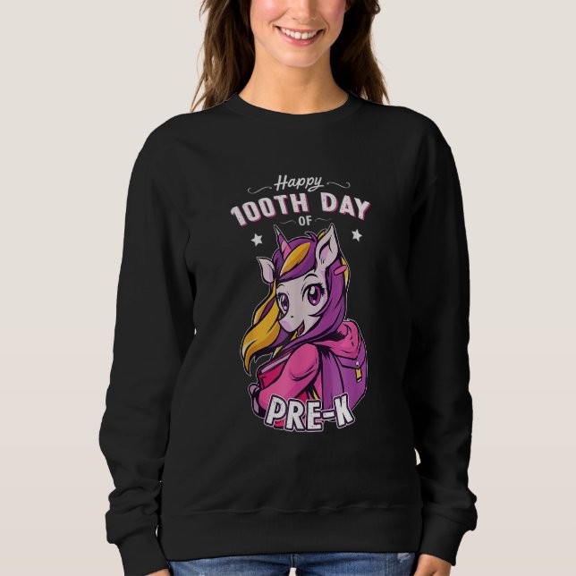 Camiseta Unicorn School For Girls 100 Days Of Preschool Pre (Frente)