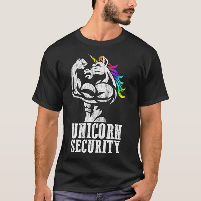 Camiseta Unicorn Security Rainbow Muscle Manly Funny Gift (Frente)