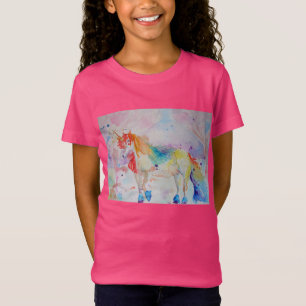 Camiseta Unicorn Watercolor Girls Arte Colorida Rosa T Shir