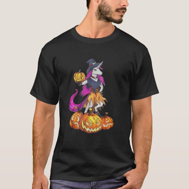 Camiseta Unicorn Witch Spooky Pumpkin Halloween (Frente)
