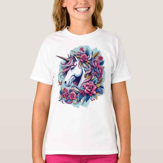 Camiseta Unicorn With Flowers (Frente)