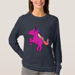 Camiseta Unicorn Yseta Pink Patriótico EUA Flag Mane Art