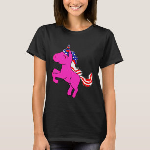 Camiseta Unicorn Yseta Pink Patriótico EUA Flag Mane Art