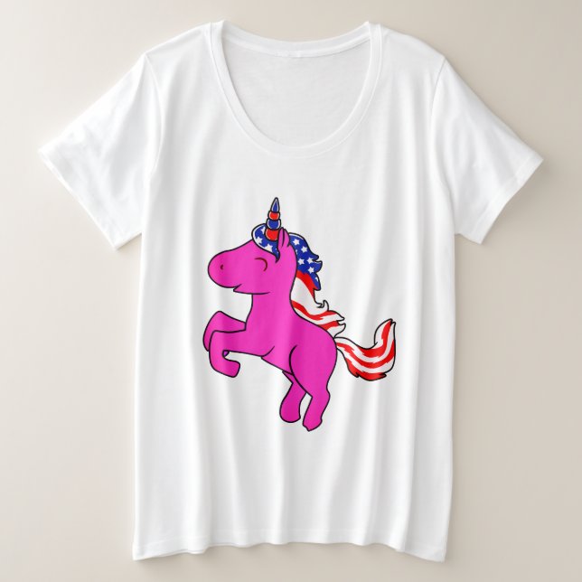 Camiseta Unicorn Yseta Rosa Patriótica EUA Sinalizador Mane (Frente do Design)