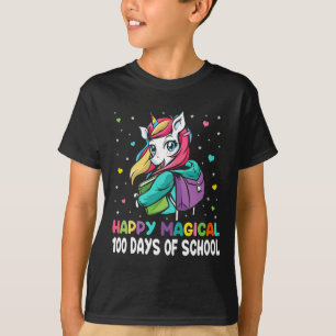 Camiseta Unicórnio 100 Dias Feliz 100 Dias De Escola Mágica