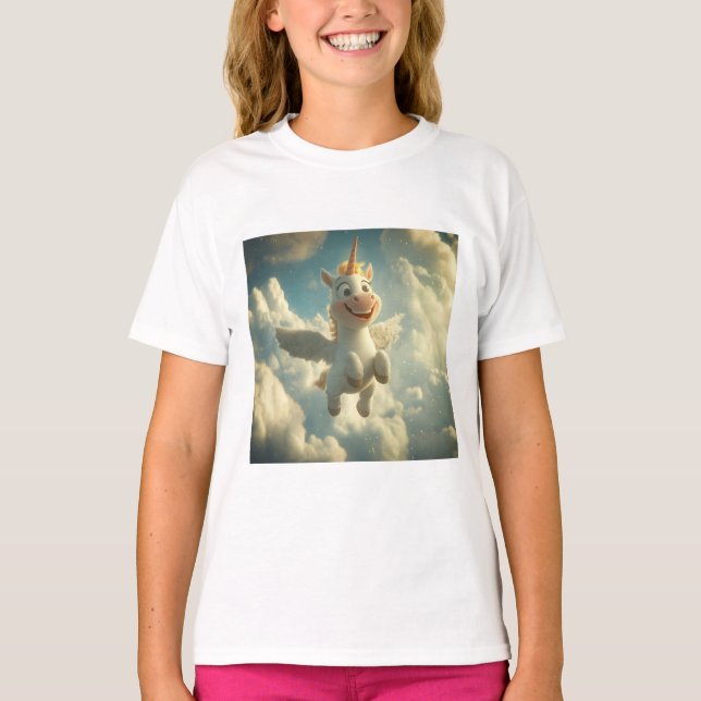 Camiseta Unicórnio 3D Voador no céu (Frente)
