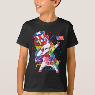 Camiseta Unicórnio 4 de julho Tio Sam Girls American Flag