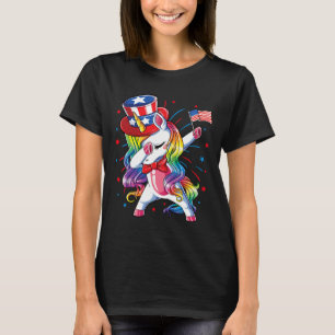 Camiseta Unicórnio 4 de julho Tio Sam Girls American Flag