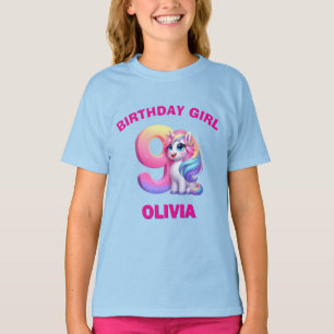 Camiseta Unicórnio 9º Aniversário Meninas Nome Per