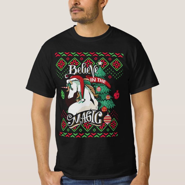 Camiseta Unicórnio Acredita No Natal Mágico (Frente)