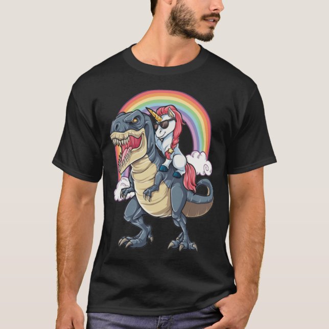Camiseta Unicórnio Andando Dinossauro, pai amante (Frente)